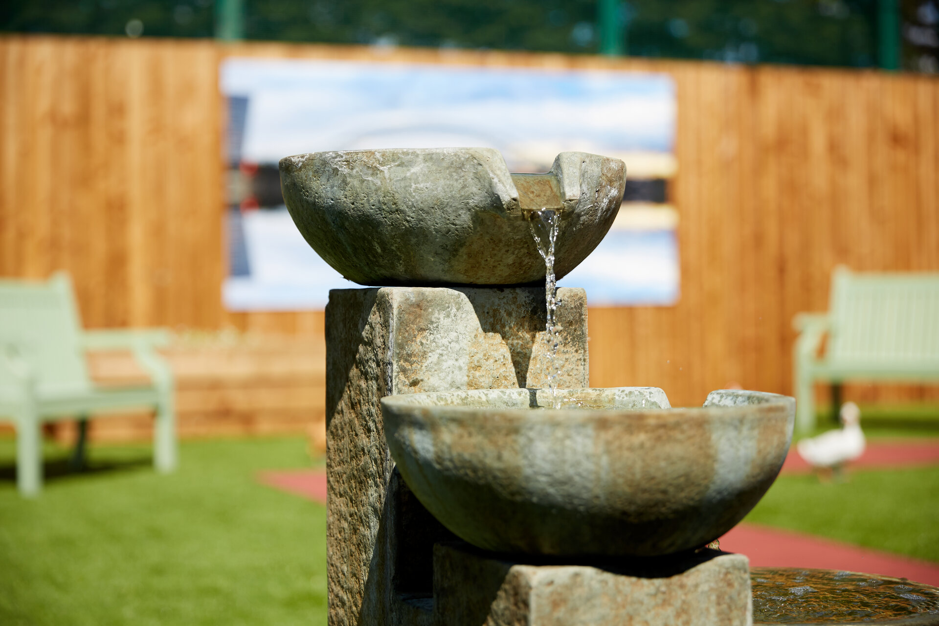 Close up of an outdoor water feature in the Gateway Recovery Centre garden